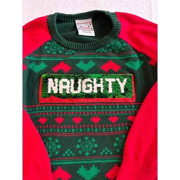 Well Worn Christmas Sweater Naughty Nice Sequins Size XS 4-5 - Picture 3 of 4